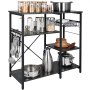 VEVOR Kitchen Baker's Rack, 5-Tier Industrial Microwave Stand with Hutch & 8 S-Shaped Hooks, Multifunctional Coffee Station Organizer with Utility Storage Shelf for Kitchen, Living Room, Dark Gray