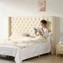 VEVOR Headboard, King Size Headboard with Adjustable Height, Comfortable Diamond Tufted for King Size Bed, W84.1 x H (54.33-60.24) x D 8.27 in, Ideal for Bedroom, Hotel, Homestay, Dormitory, Cream