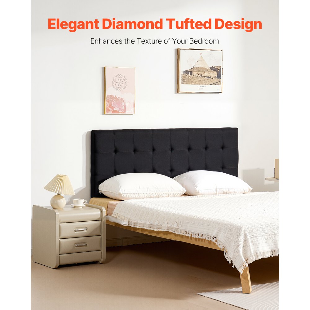 VEVOR Headboard, Queen Size Headboard with Adjustable Height, Comfortable Diamond Tufted for Queen Size Bed, W62.2 x H(42.72-54.53) x D2.76 in, Ideal for Bedroom, Hotel, Homestay, Dormitory, Black