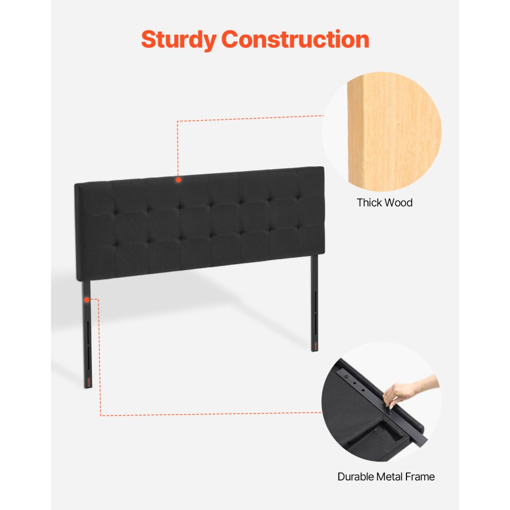 VEVOR Headboard, Queen Size Headboard with Adjustable Height, Comfortable Diamond Tufted for Queen Size Bed, W62.2 x H(42.72-54.53) x D2.76 in, Ideal for Bedroom, Hotel, Homestay, Dormitory, Black