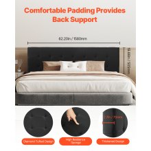 Headboard for Queen Size Bed with Adjustable Height Sponge & Fabric Black