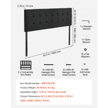 Headboard for Queen Size Bed with Adjustable Height Sponge & Fabric Black