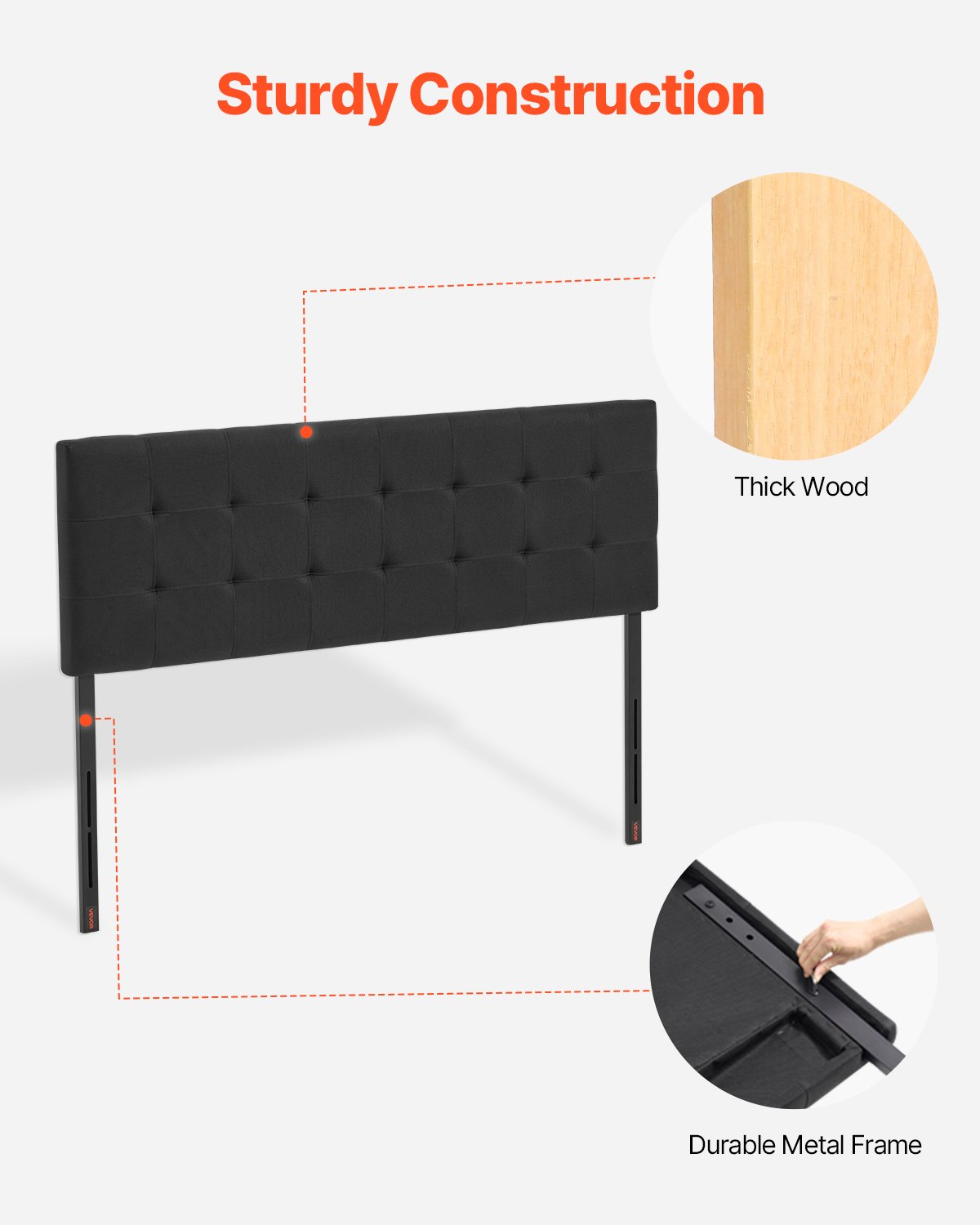 VEVOR Headboard, Queen Size Headboard with Adjustable Height, Comfortable Diamond Tufted for Queen Size Bed, W62.2 x H(42.72-54.53) x D2.76 in, Ideal for Bedroom, Hotel, Homestay, Dormitory, Black