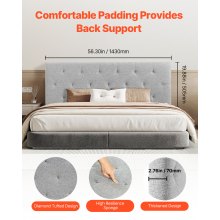 Headboard for Full Size Bed with Adjustable Height Sponge & Fabric Grey
