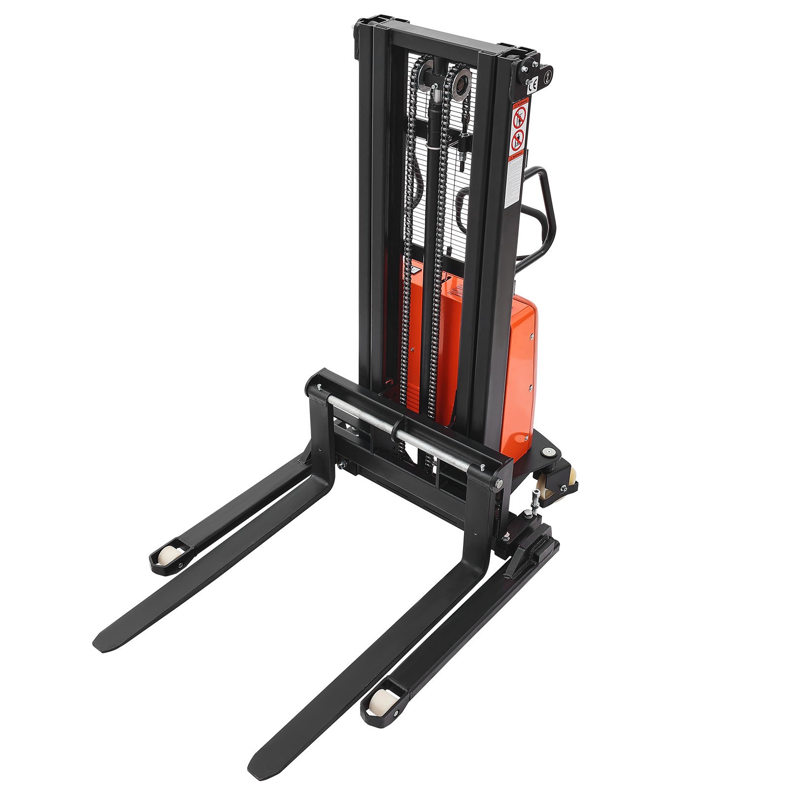 VEVOR Semi Electric Pallet Stacker, 3300 lbs Load Capacity, Pallet Lift Stacker Forklift with Straddle Legs, 96.06 Inches Lifting Height & 8.3-33.86 Inches Adjustable Fork Width, Orange & Black