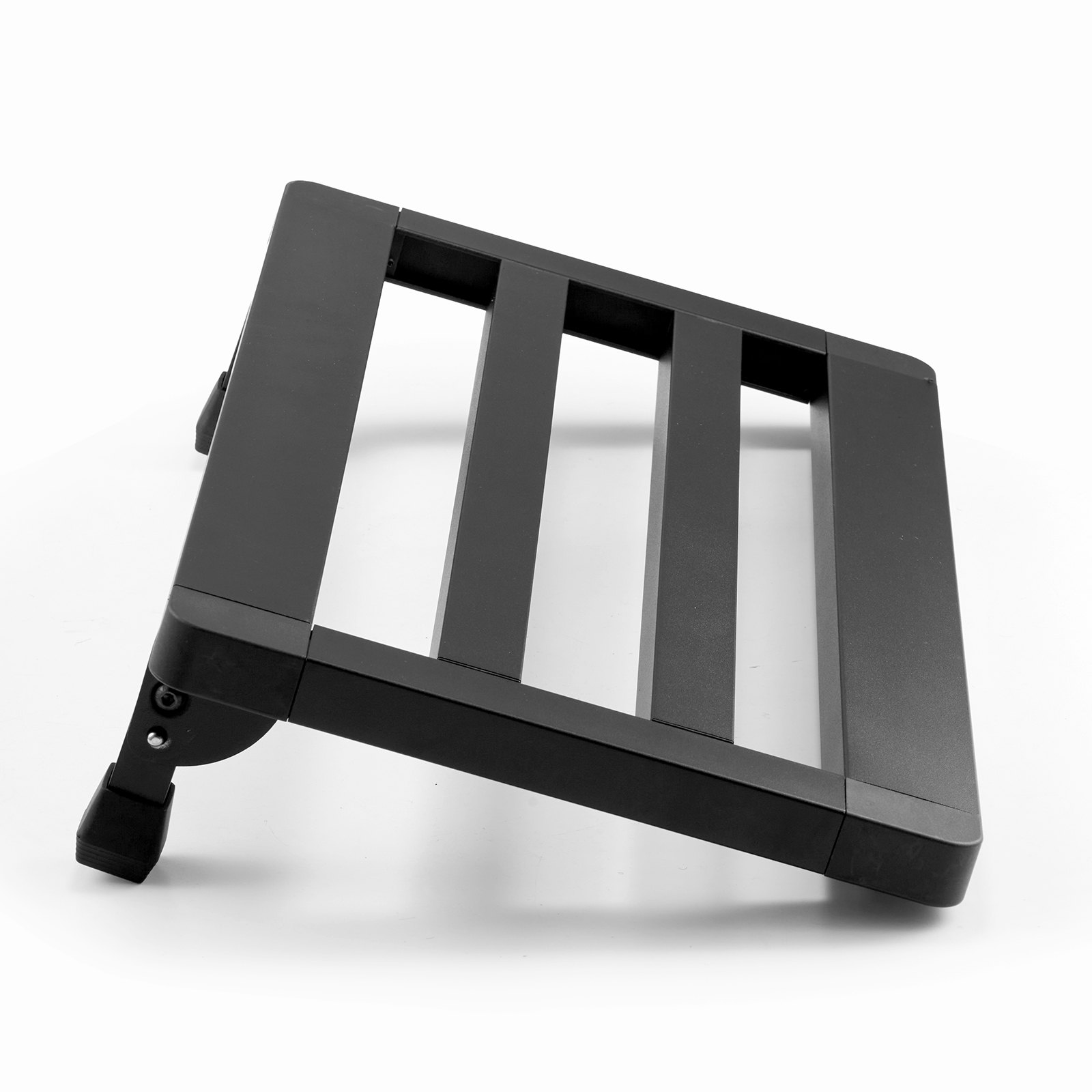 black VEVOR guitar pedal board with sleek design and adjustable angle on white background.