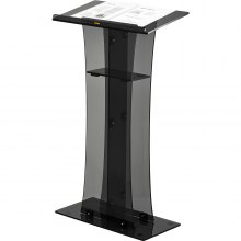 VEVOR Acrylic Pulpit, 47" Tall, Clear Podium Stand w/Wide Reading Surface & Storage Shelf, Floor-Standing Plexiglass Lectern for Church Office School, Black