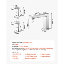 VEVOR Roman Tub Faucet, 3 Hole Waterfall Bathtub Faucet, Bath Tubs Faucets Set with 2 Handles, Roman Tub Faucets Deck Mount for Pet Washing, Baby Care, Adult Bathing, Silver, Right-Angle Spout Design