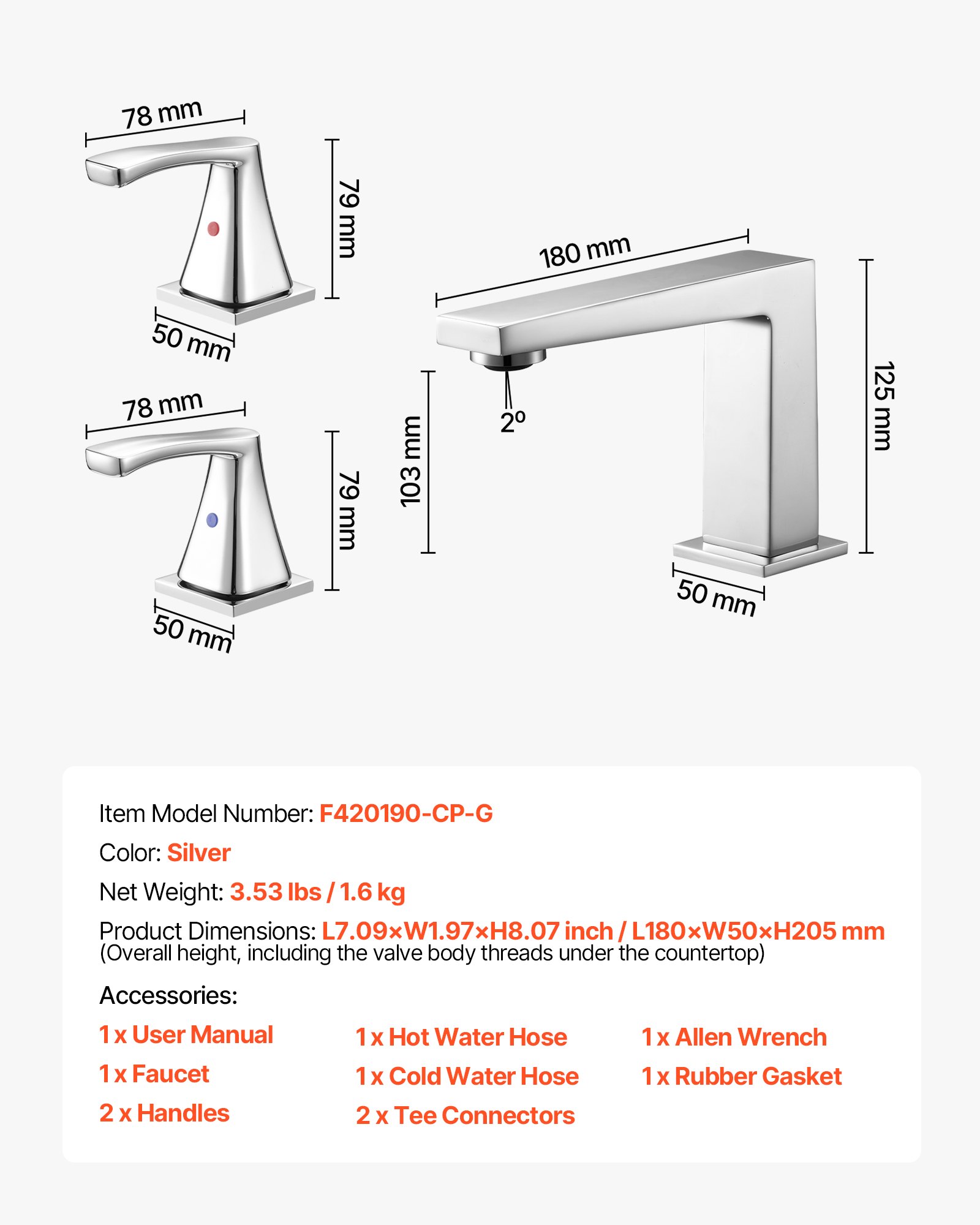 VEVOR Roman Tub Faucet, 3 Hole Waterfall Bathtub Faucet, Bath Tubs Faucets Set with 2 Handles, Roman Tub Faucets Deck Mount for Pet Washing, Baby Care, Adult Bathing, Silver, Right-Angle Spout Design