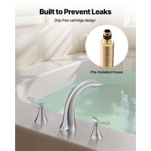 VEVOR Roman Tub Faucet, 3 Hole Waterfall Bathtub Faucet, Gooseneck Bath Tubs Faucets Set with 2 Handles, Deck Mount Bath Tub Faucets Set for Baby Care, Adult Bathing, Brushed Stainless Steel, High Arc
