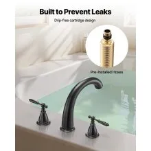VEVOR Roman Tub Faucet, 3 Hole Waterfall Bathtub Faucet, Gooseneck Bath Tubs Faucets Set with 2 Handles, Roman Tub Faucets Deck Mount for Pet Washing, Adult Bathing, Bronze, Temperature Control