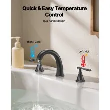 VEVOR Roman Tub Faucet, 3 Hole Waterfall Bathtub Faucet, Gooseneck Bath Tubs Faucets Set with 2 Handles, Roman Tub Faucets Deck Mount for Pet Washing, Adult Bathing, Bronze, Temperature Control