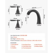 VEVOR Roman Tub Faucet, 3 Hole Waterfall Bathtub Faucet, Gooseneck Bath Tubs Faucets Set with 2 Handles, Roman Tub Faucets Deck Mount for Pet Washing, Adult Bathing, Bronze, Temperature Control