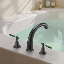 VEVOR Roman Tub Faucet, 3 Hole Waterfall Bathtub Faucet, Gooseneck Bath Tubs Faucets Set with 2 Handles, Roman Tub Faucets Deck Mount for Pet Washing, Adult Bathing, Bronze, Temperature Control