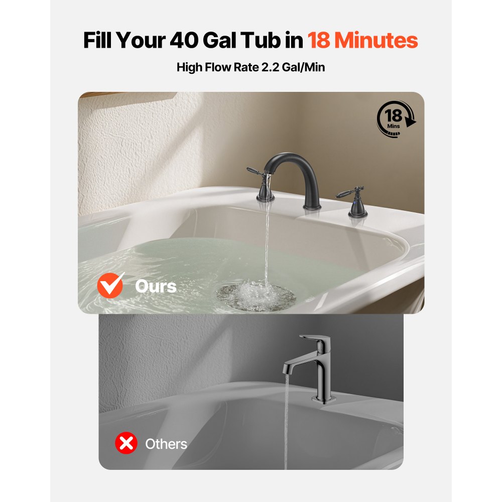 VEVOR Roman Tub Faucet, Gooseneck Bath Tubs Faucets Set with 2 Handles, Roman Tub Faucets Deck Mount for Baby Care, Adult Bathing, 3 Hole Waterfall Bathtub Faucet, Bronze, High Arc Spout Design