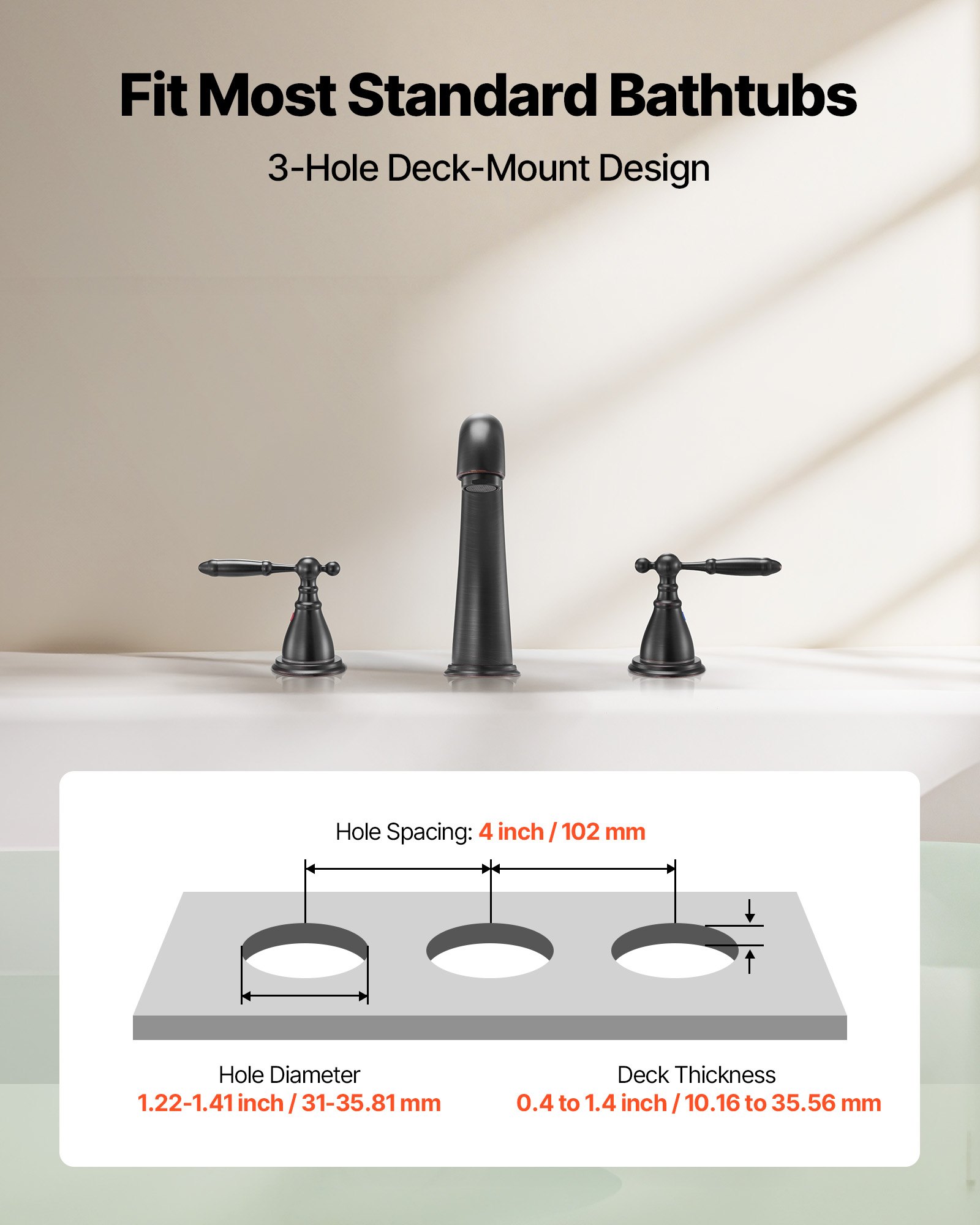 VEVOR Roman Tub Faucet, Gooseneck Bath Tubs Faucets Set with 2 Handles, Roman Tub Faucets Deck Mount for Baby Care, Adult Bathing, 3 Hole Waterfall Bathtub Faucet, Bronze, High Arc Spout Design