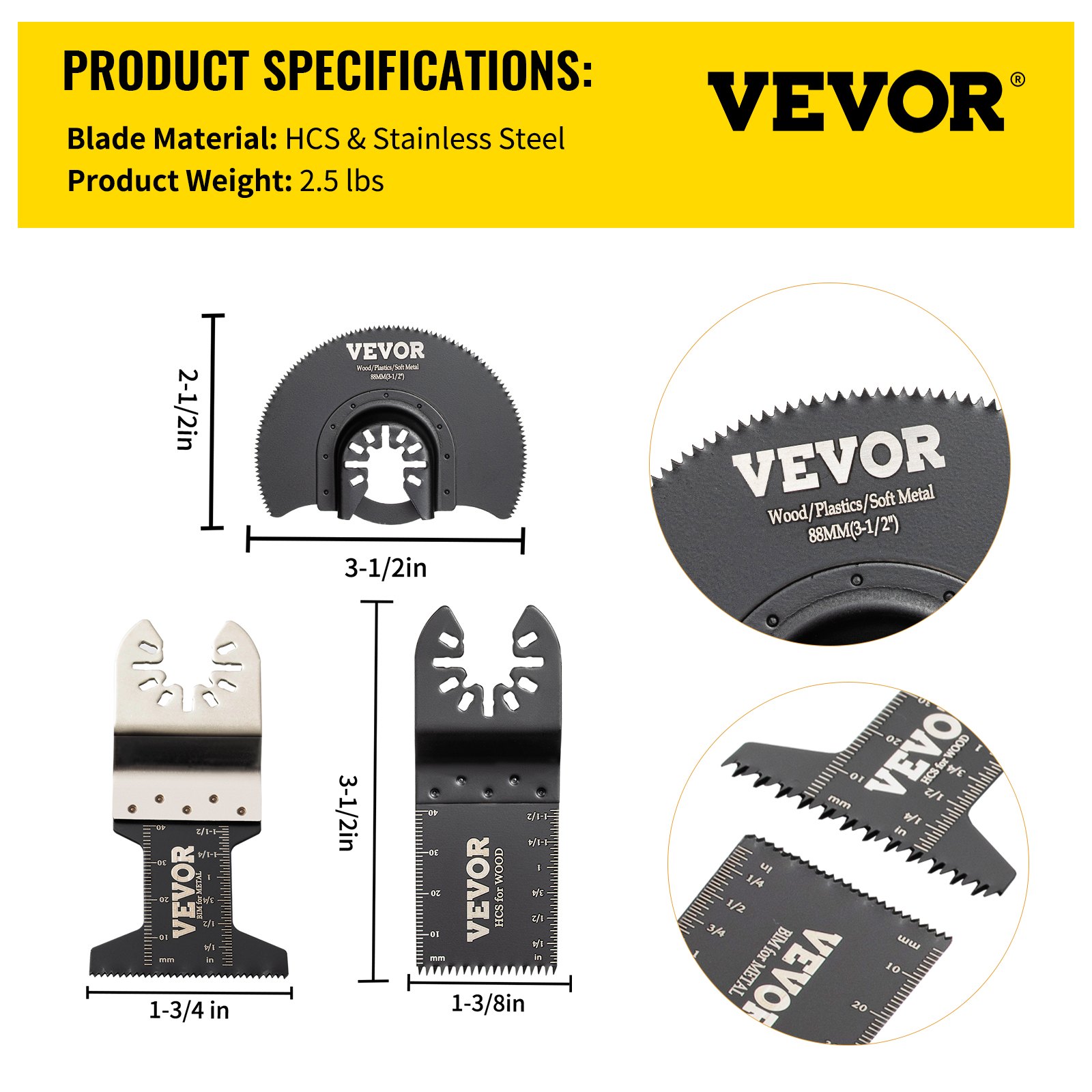 VEVOR Oscillating Multi Tool Saw Blades Multi Tool Blades 50PCS for Wood Metal