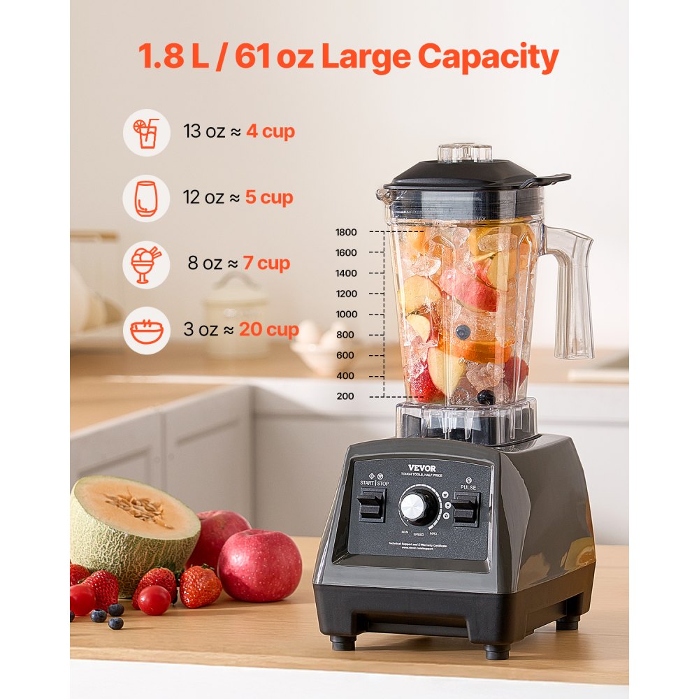 VEVOR Blender for Smoothies, 61 oz 1400W, Professional Blender with Powerful Motor, Multi-Functional Food Processing Blender for Smoothie/Milkshake/Juice, Fits for Kitchen