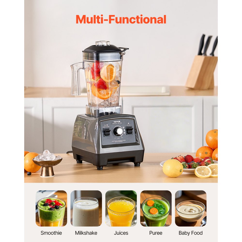 VEVOR Blender for Smoothies, 61 oz 1400W, Professional Blender with Powerful Motor, Multi-Functional Food Processing Blender for Smoothie/Milkshake/Juice, Fits for Kitchen