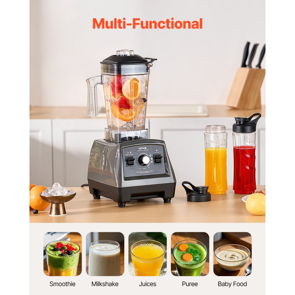 VEVOR Blender for Smoothies, 61 oz 1400W, Professional Blender with Powerful Motor, Multi-Functional Food Processing Blender with 2 Cups for Smoothie/Milkshake/Juice, Fits for Kitchen