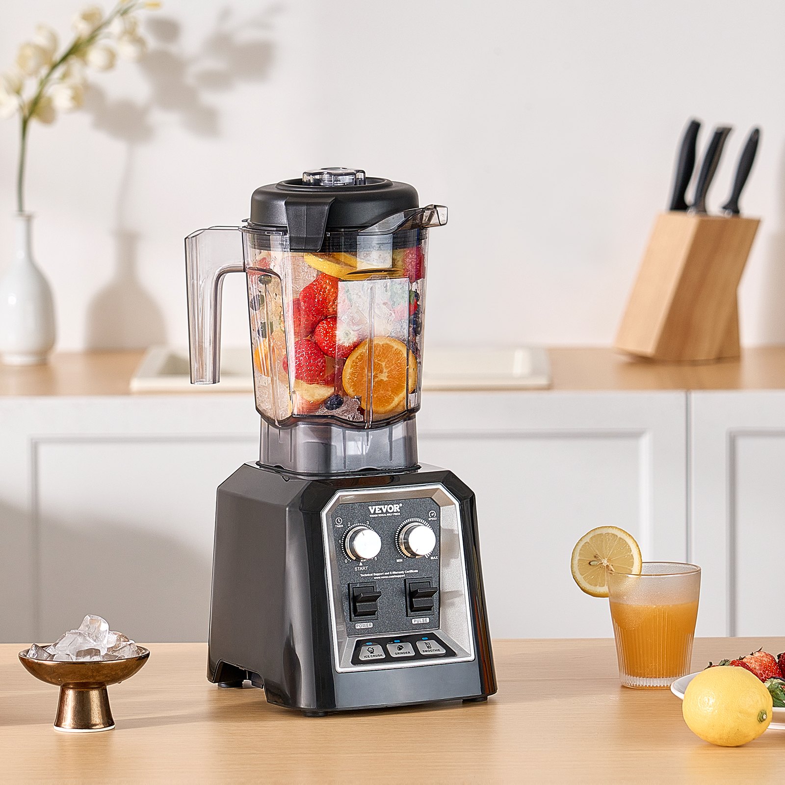 VEVOR Blender for Smoothies, 68 oz 1400W, Professional Blender with Powerful Motor, Multi-Functional Food Processing Blender with Grinder Container for Smoothie/Milkshake/Juice, Fits for Kitchen