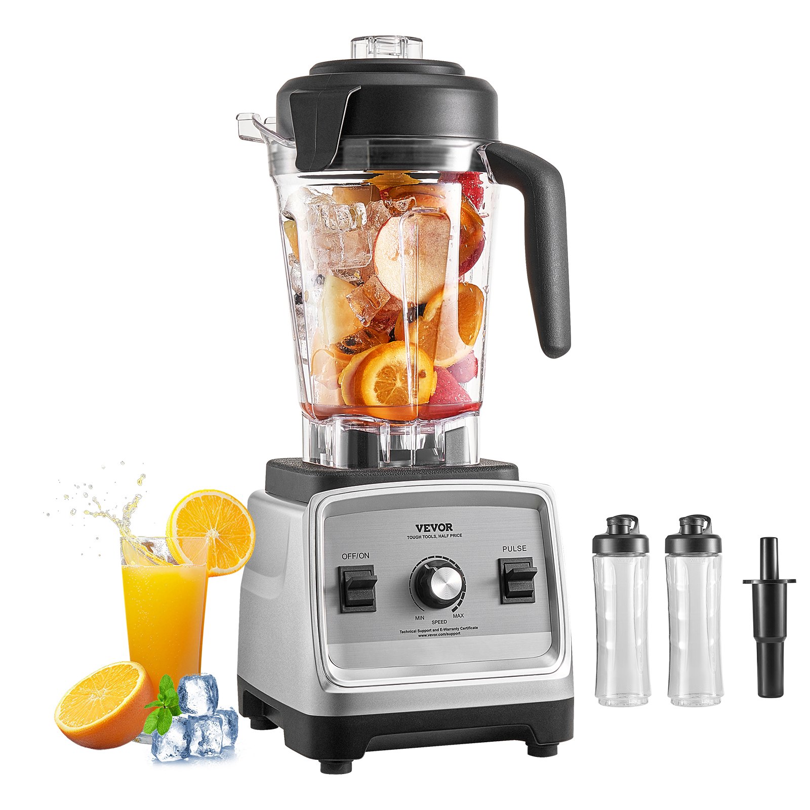 Licuadora VEVOR para batidos, 250 ml (85 oz), 1400 W, licuadora profesional con potente motor, licuadora multifuncional para procesar alimentos con 2 vasos para batidos, malteadas y zumos, ideal para la cocina.