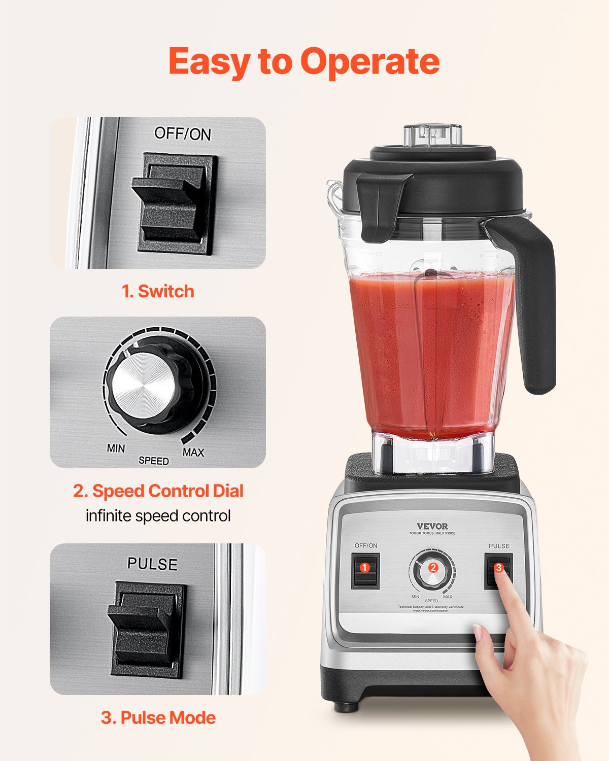 VEVOR 85 oz 1400W Blender for Smoothies Food Processing Blender for Kitchen