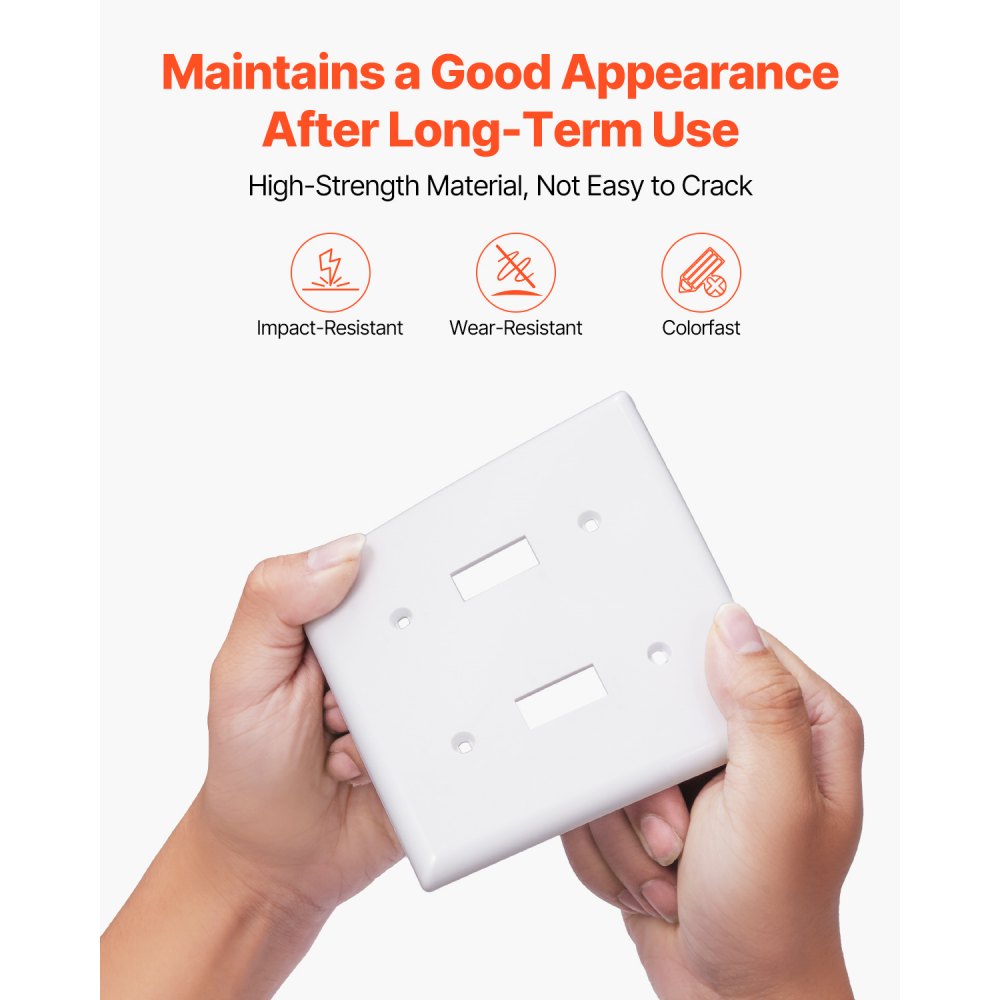 VEVOR Toggle Light Switch Wall Plates, 2-Gang Switch Electrical Outlet Covers, Standard Size 4.61in L x 4.53in H Unbreakable Polycarbonate Thermoplastic Faceplate for Receptacle Outlet&Switch(5 Pack, White)