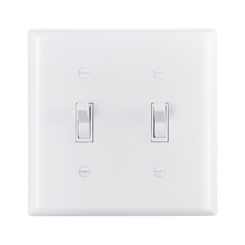 VEVOR Toggle Light Switch Wall Plates, 2-Gang Switch Electrical Outlet Covers, Standard Size 4.61in L x 4.53in H Unbreakable Polycarbonate Thermoplastic Faceplate for Receptacle Outlet&Switch(5 Pack, White)