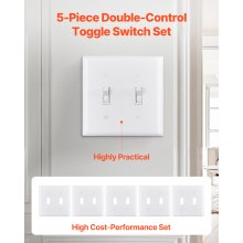 2-Gang Toggle Light Switch Outlet Covers Wall Plates 4.61 x 4.53in White 5 Pack
