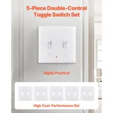 2-Gang Toggle Light Switch Outlet Covers Wall Plates 4.61 x 4.53in White 5 Pack