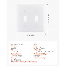 2-Gang Toggle Light Switch Outlet Covers Wall Plates 4.61 x 4.53in White 5 Pack