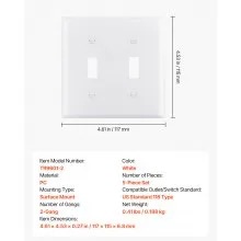 2-Gang Toggle Light Switch Outlet Covers Wall Plates 4.61 x 4.53in White 5 Pack