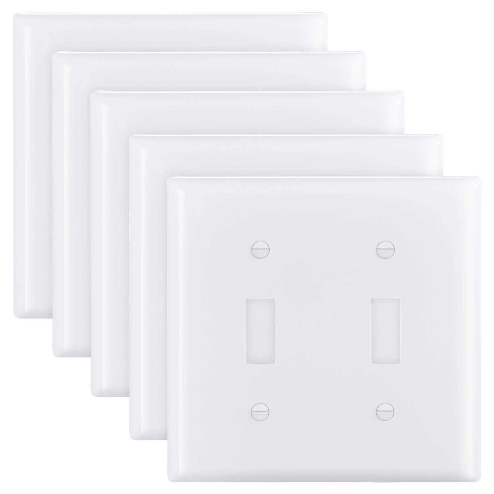 VEVOR Toggle Light Switch Wall Plates, 2-Gang Switch Electrical Outlet Covers, Standard Size 4.61in L x 4.53in H Unbreakable Polycarbonate Thermoplastic Faceplate for Receptacle Outlet&Switch(5 Pack, White)
