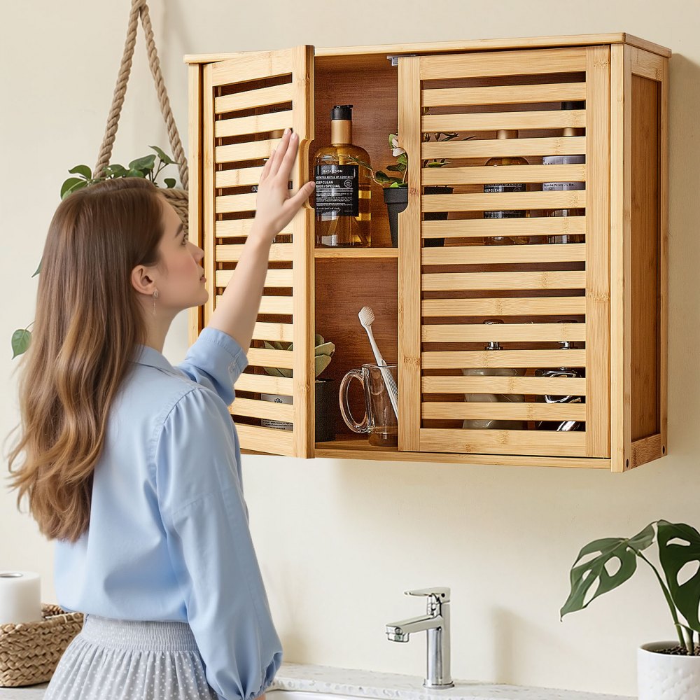 VEVOR Bathroom Wall Cabinet, 2 Doors and Adjustable Shelf with 3 Height Levels, Over the Toilet Storage Medicine Cabinet Wall Mounted, Hanging Organizer with Shelves for Laundry Room Kitchen Restroom