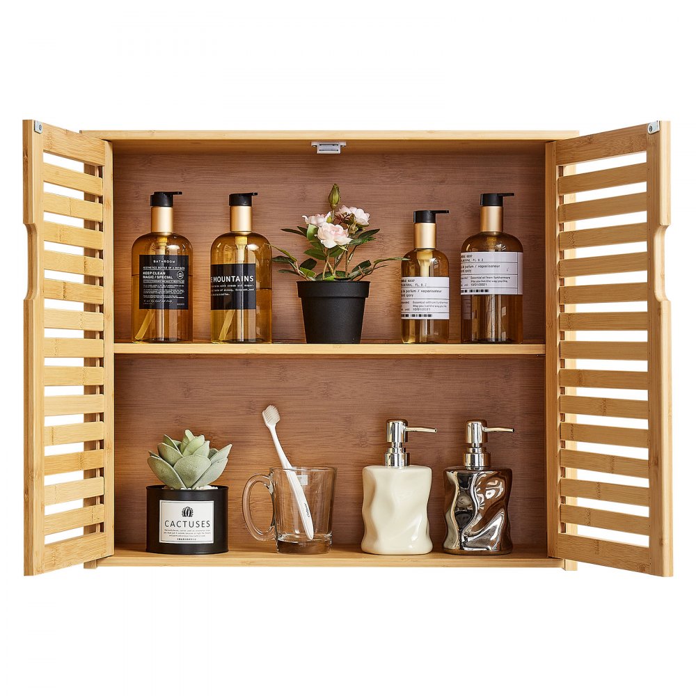 VEVOR Bathroom Wall Cabinet, 2 Doors and Adjustable Shelf with 3 Height Levels, Over the Toilet Storage Medicine Cabinet Wall Mounted, Hanging Organizer with Shelves for Laundry Room Kitchen Restroom