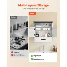 VEVOR Bathroom Wall Cabinet Storage Medicine Cabinet 2 Doors & Shelves & Drawer