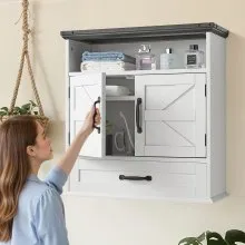 VEVOR Bathroom Wall Cabinet Storage Medicine Cabinet 2 Doors & Shelves & Drawer