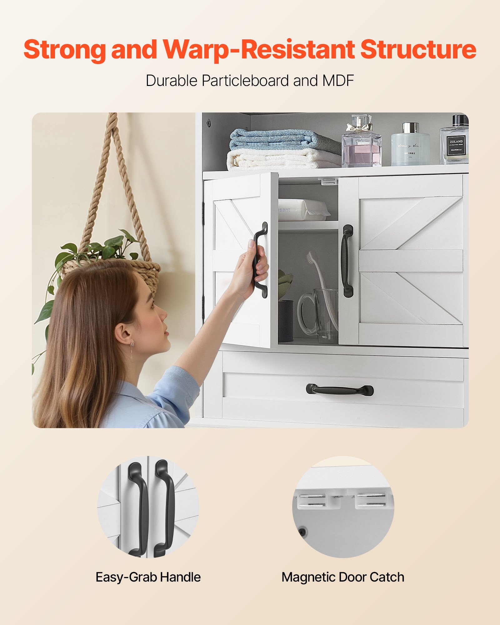 VEVOR Bathroom Wall Cabinet, 2 Doors & Adjustable Shelf, Over the Toilet Storage Medicine Cabinet Wall Mounted, Hanging Organizer with Drawer & Open Partition for Laundry Room Kitchen Restroom, White