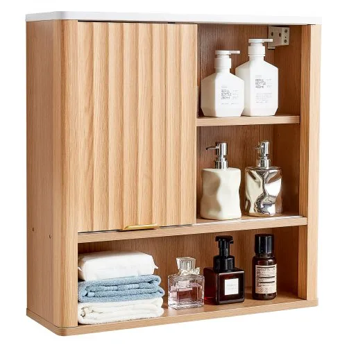 VEVOR Bathroom Wall Cabinet, with Door and Adjustable Shelf, Over the Toilet Storage Medicine Cabinet Wall Mounted, Hanging Organizer with Shelves and Open Partition for Laundry Room Kitchen Restroom