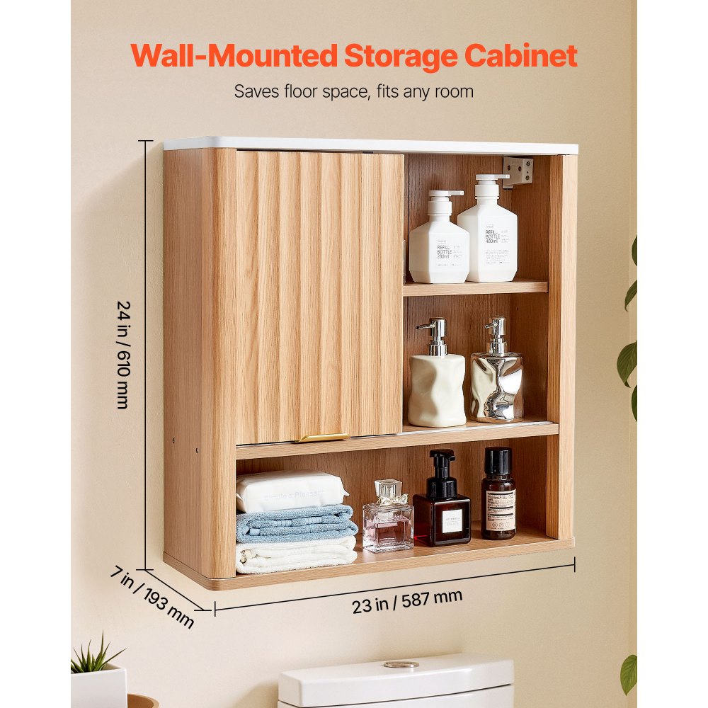 VEVOR Bathroom Wall Cabinet, with Door and Adjustable Shelf, Over the Toilet Storage Medicine Cabinet Wall Mounted, Hanging Organizer with Shelves and Open Partition for Laundry Room Kitchen Restroom