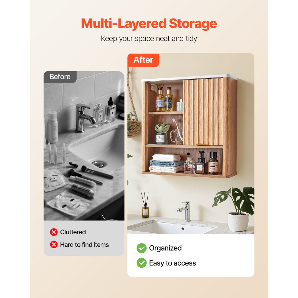 VEVOR Bathroom Wall Cabinet, with Door and Adjustable Shelf, Over the Toilet Storage Medicine Cabinet Wall Mounted, Hanging Organizer with Shelves and Open Partition for Laundry Room Kitchen Restroom