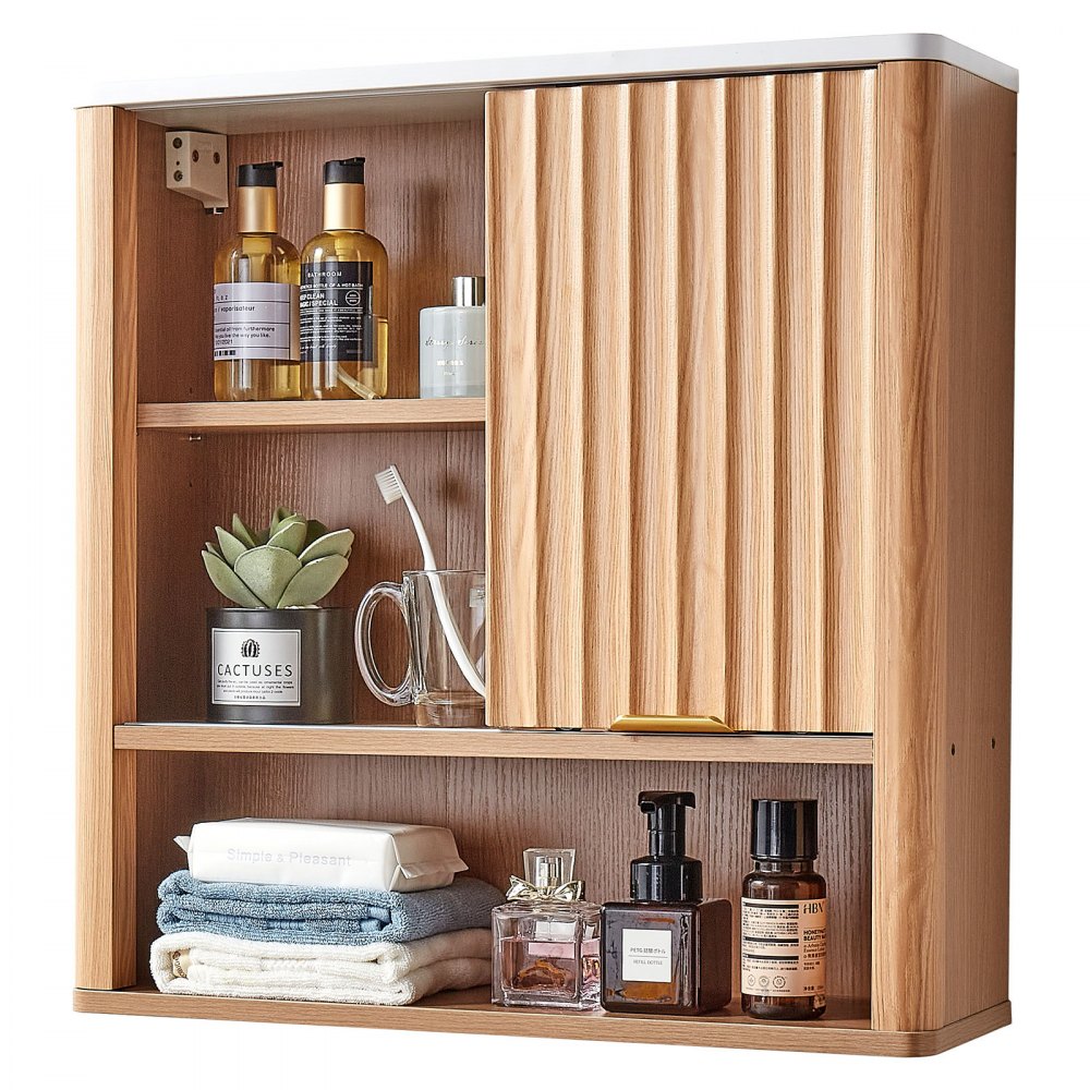 VEVOR Bathroom Wall Cabinet, with Door and Adjustable Shelf, Over the Toilet Storage Medicine Cabinet Wall Mounted, Hanging Organizer with Shelves and Open Partition for Laundry Room Kitchen Restroom