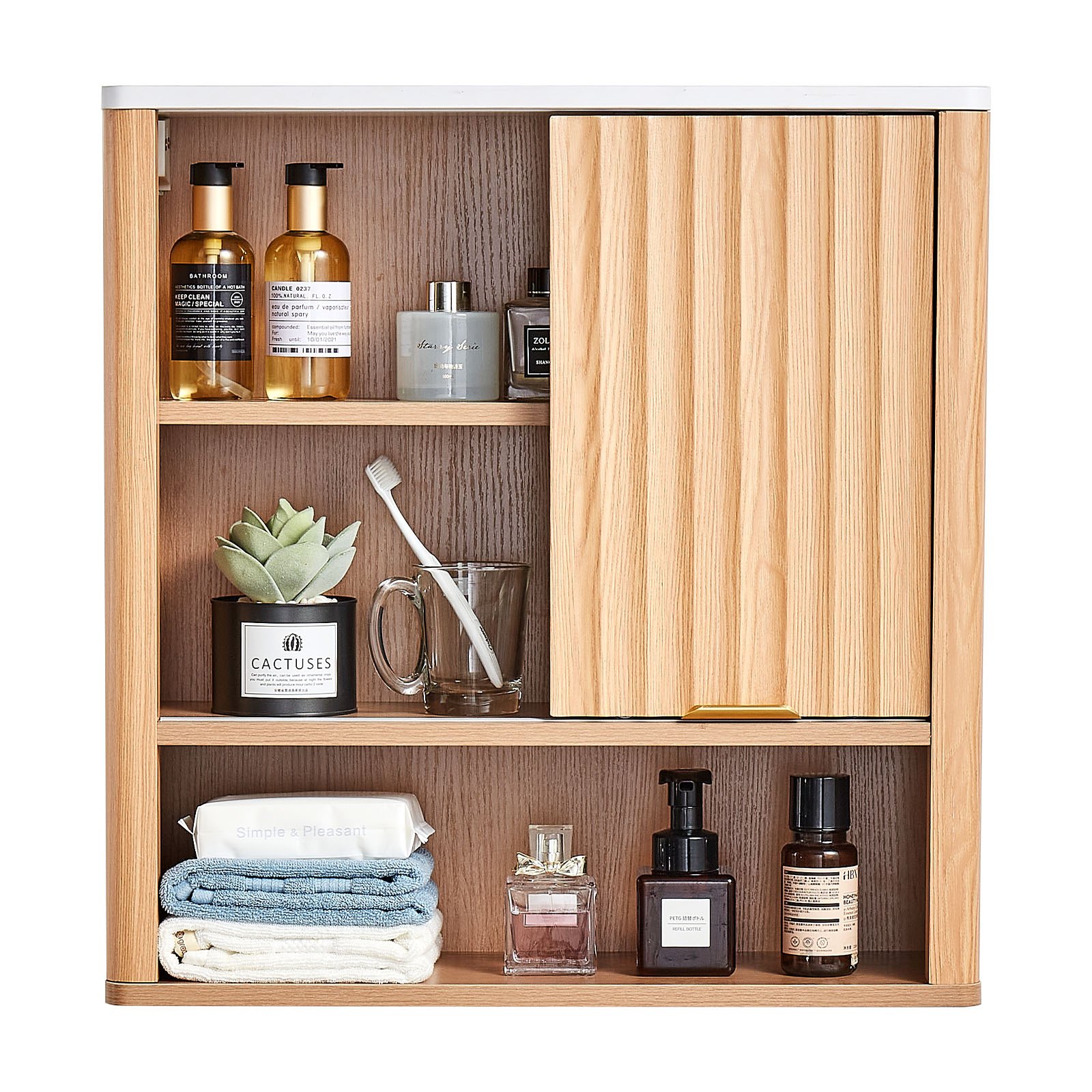 VEVOR Bathroom Wall Cabinet, with Door and Adjustable Shelf, Over the Toilet Storage Medicine Cabinet Wall Mounted, Hanging Organizer with Shelves and Open Partition for Laundry Room Kitchen Restroom
