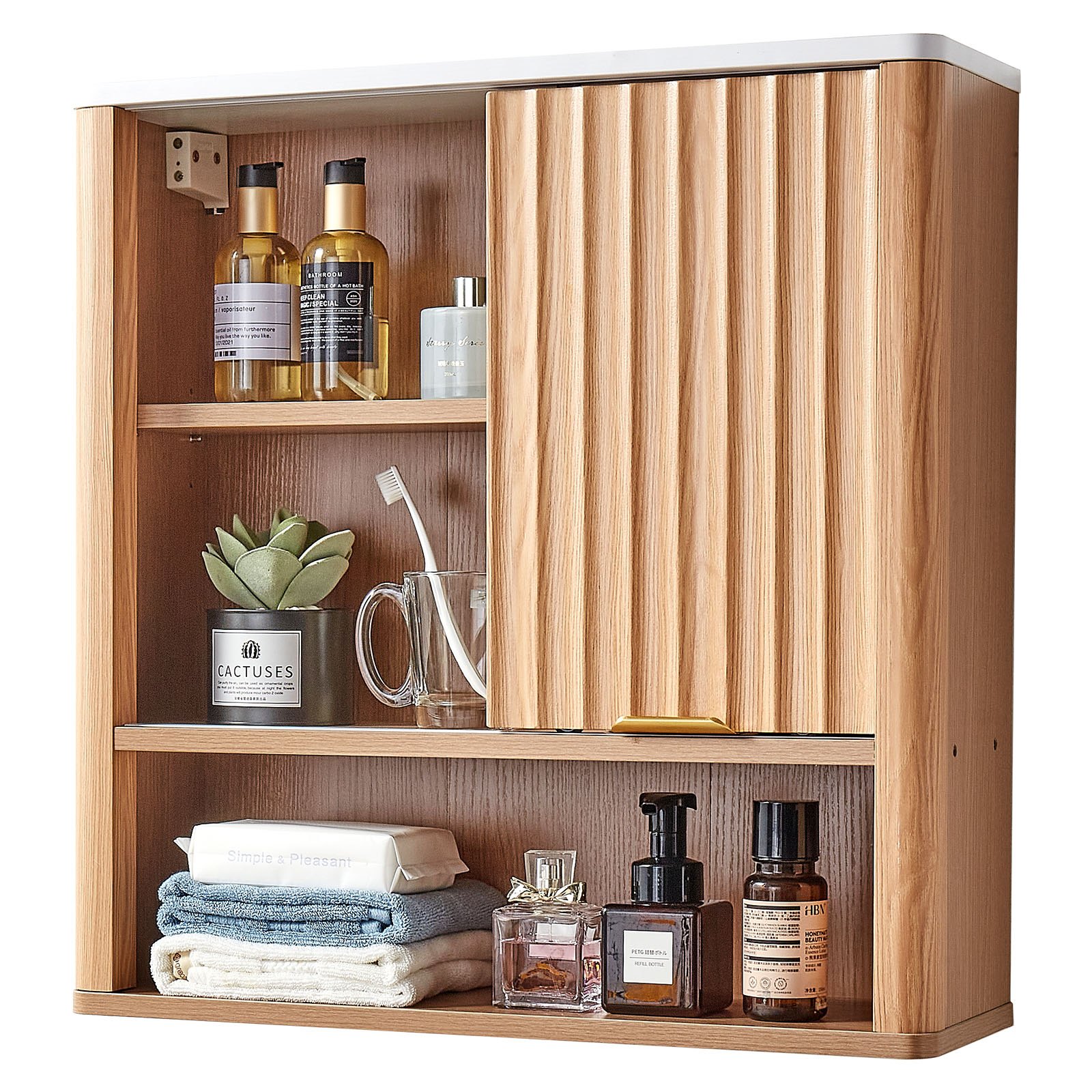 VEVOR Bathroom Wall Cabinet, with Door and Adjustable Shelf, Over the Toilet Storage Medicine Cabinet Wall Mounted, Hanging Organizer with Shelves and Open Partition for Laundry Room Kitchen Restroom