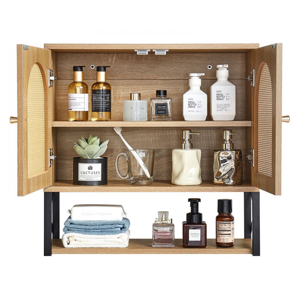VEVOR Bathroom Wall Cabinet, with 2 Doors and Adjustable Shelf, Over the Toilet Storage Medicine Cabinet Wall Mounted, Hanging Organizer with Shelves & Open Partition for Laundry Room Kitchen Restroom