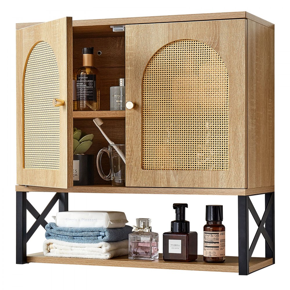 VEVOR Bathroom Wall Cabinet, with 2 Doors and Adjustable Shelf, Over the Toilet Storage Medicine Cabinet Wall Mounted, Hanging Organizer with Shelves & Open Partition for Laundry Room Kitchen Restroom