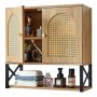 VEVOR Bathroom Wall Cabinet, with 2 Doors and Adjustable Shelf, Over the Toilet Storage Medicine Cabinet Wall Mounted, Hanging Organizer with Shelves & Open Partition for Laundry Room Kitchen Restroom