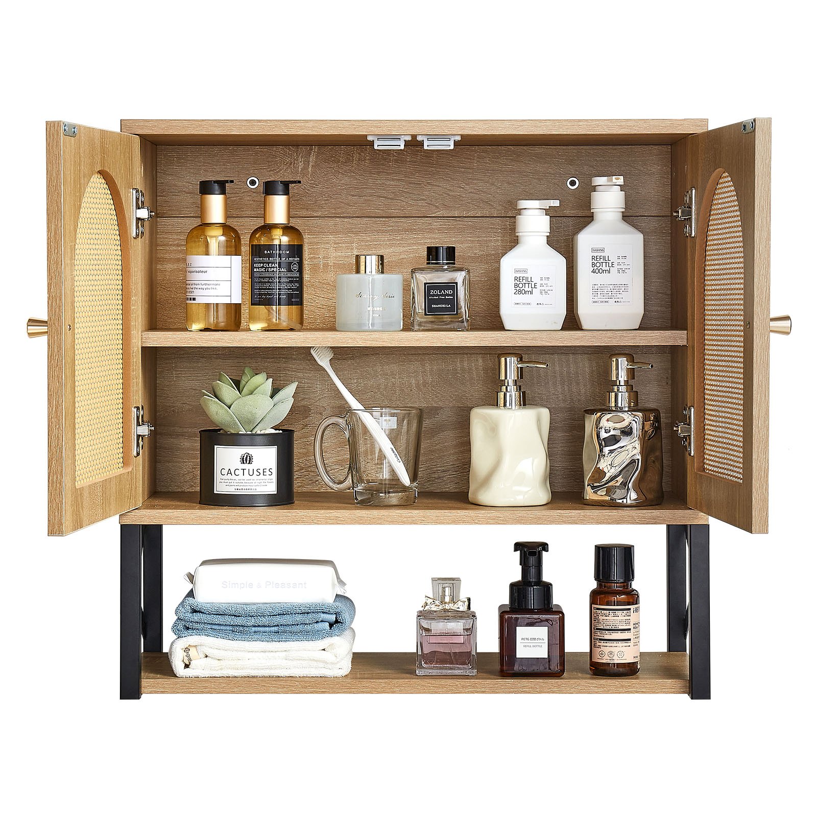 VEVOR Bathroom Wall Cabinet, with 2 Doors and Adjustable Shelf, Over the Toilet Storage Medicine Cabinet Wall Mounted, Hanging Organizer with Shelves & Open Partition for Laundry Room Kitchen Restroom