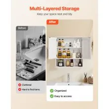 VEVOR Bathroom Wall Cabinet Over Toilet Medicine Cabinet 2 Doors Shelves White